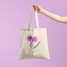 Bolsa Tote Flor violeta aquarela com sua inicial 1 lado