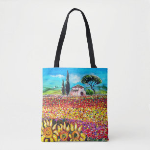 Bolsa Tote FLORA NA TÚSCULA PAISAGEM PETAS E Girassóis