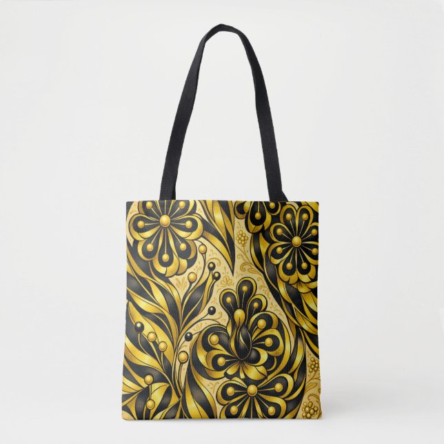 Bolsa Tote Floração de Órbita Dourada   (Frente)