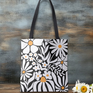 Bolsa Tote Florais Abstratos Pretos e Brancos Fabulosos