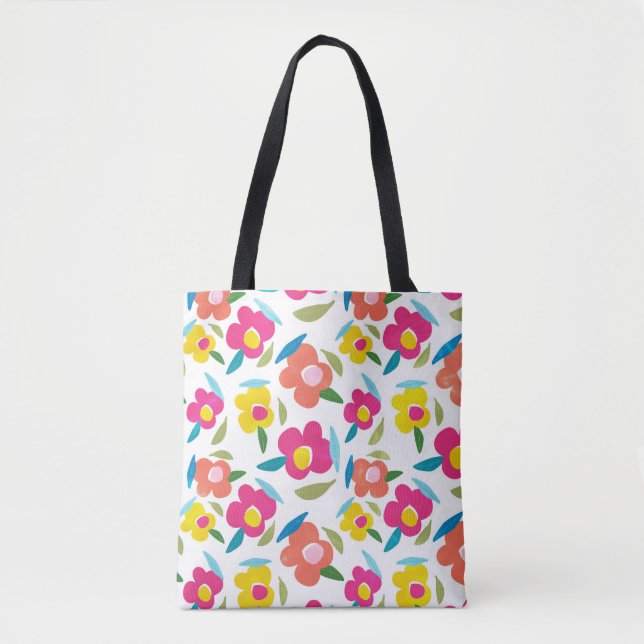 Bolsa Tote Florais brilhantes em branco (Frente)