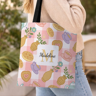 Bolsa Tote Florais de Chá de Alta Personalizados Monograma Ro