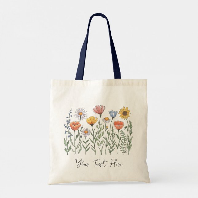 Bolsa Tote Florais de Flores Silvestres Aquarela Personalizad (Verso)