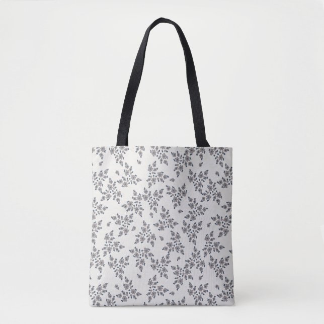 Bolsa Tote Florais Delicados em Cinza (Frente)