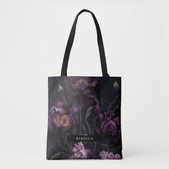 Bolsa Tote Florais Dramáticos Roxos Escuros (Frente)