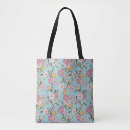 Bolsa Tote Florais e Pássaros Caprichosos - Turquesa