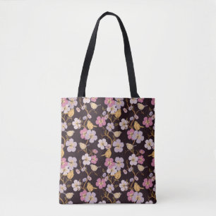 Bolsa Tote Florais e Pássaros de Reboque Whimsical - Preto/Ve