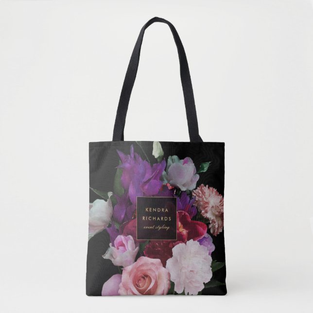 Bolsa Tote Florais Românticos Escuros Personalizados (Frente)
