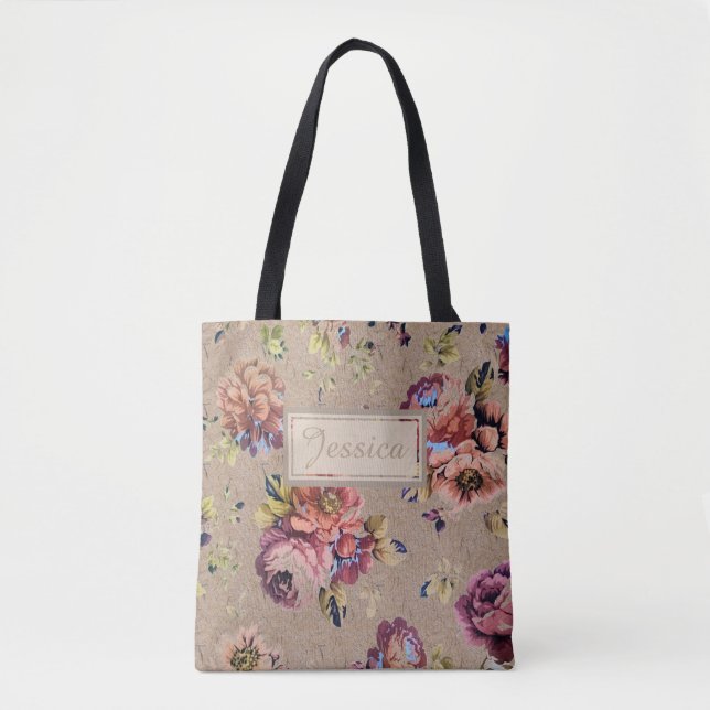 Bolsa Tote Florais Rústicos Vintage Personalizados (Frente)