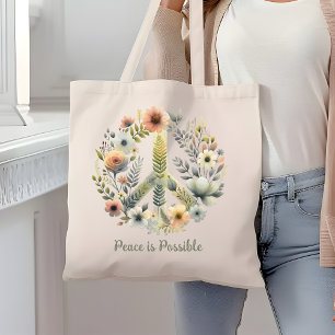Bolsa Tote Floral 70s - Sinal de paz retrô "Paz e Amor"