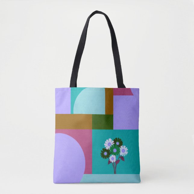 Bolsa Tote Floral Abstrata Moderna em Blocos de Co (Frente)