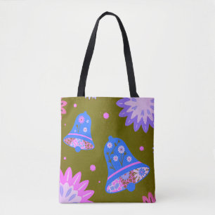 Bolsa Tote Floral Abstrata Ousada em Roxo e Azul