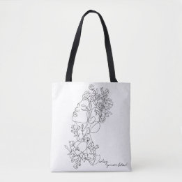 Bolsa Tote Floral Abstrato mínimo branco