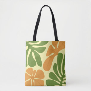 Bolsa Tote Floral Abstrato Moderno Verde e Laranja