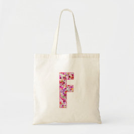 Bolsa Tote Floral Alphabet Letter F