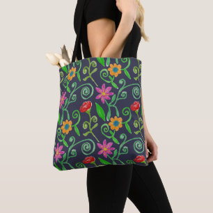 Bolsa Tote Floral Aquarela Caprichosa Azul Naval