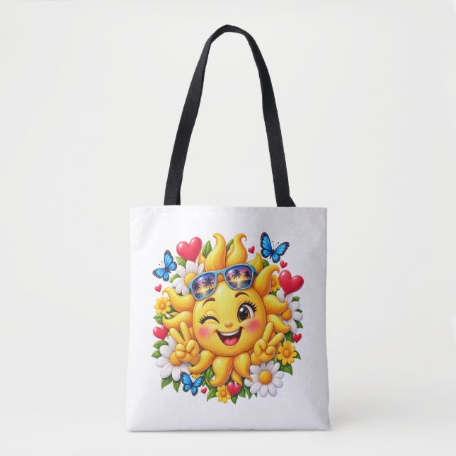 Bolsa Tote Floral Arco-íris Feliz Sol (Frente)