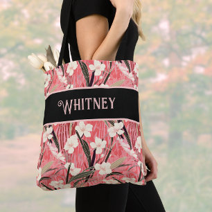 Bolsa Tote Floral Asiático Rosa Bege Branco Chinoiserie Monog