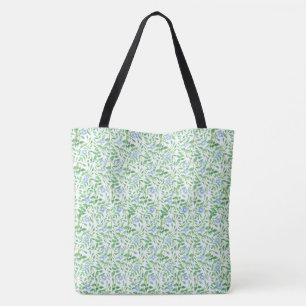 Bolsa Tote Floral Azul bonito com Traçado Branco