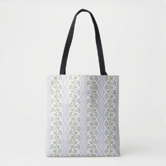 Bolsa Tote Floral Azul com Faixa de Recorte em Branco