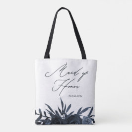 Bolsa Tote Floral Azul com Script de Madrinha de casamento