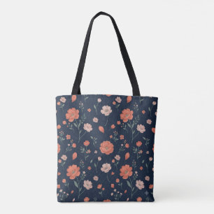 Bolsa Tote Floral Azul Marinho