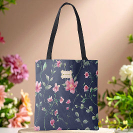Bolsa Tote Floral Azul padrão de Flores cor-de-rosa Clássico 