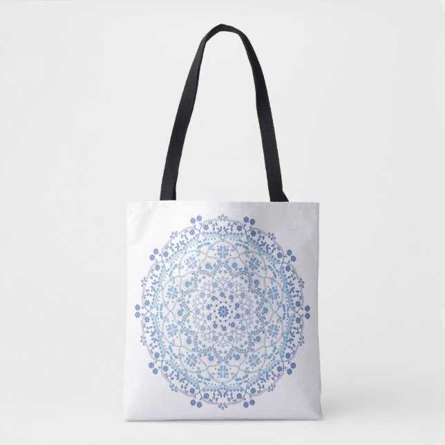 Bolsa Tote Floral Azul Simples Mandala Círculo Minimalista (Frente)