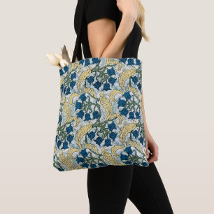 Bolsa Tote Floral Blue Flowers Lily Valley Repetindo