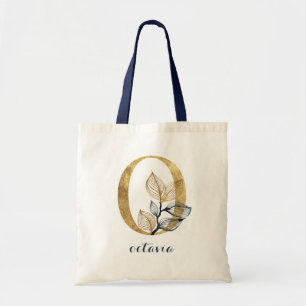 Bolsa Tote Floral Blue Leaf Plant Monograma - Letra "O"