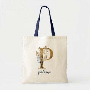 Bolsa Tote Floral Blue Leaf Plant Monograma - Letra "P"