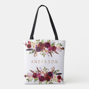 Bolsa Tote Floral boémio da aguarela de Borgonha Marsala