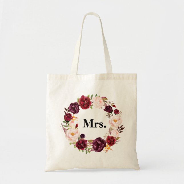 Bolsa Tote floral bordô MRS. noiva (Frente)