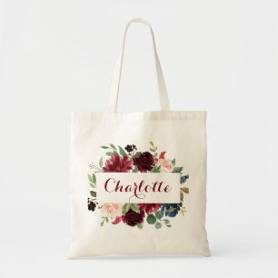 Bolsa Tote Floral Borgonha para Damas de Honra
