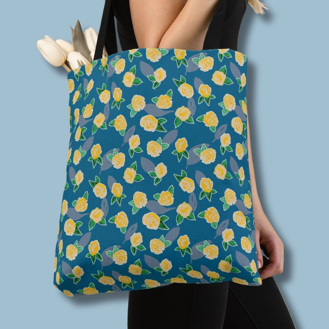 Bolsa Tote Floral Botânica Rosa Amarela (Yellow rose floral botanical print tote bag)