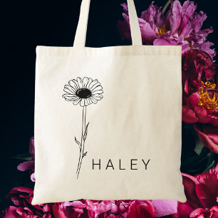 Bolsa Tote Floral Botânico Na moda preto e branco moderno
