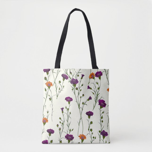 Bolsa Tote Floral Botânico Púrpura Na moda de Elegante (Frente)
