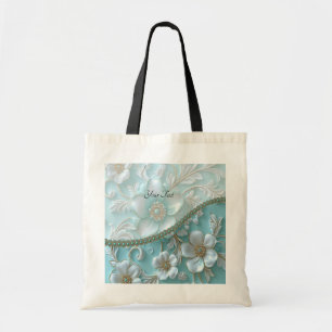 Bolsa tote floral branca azul-verde