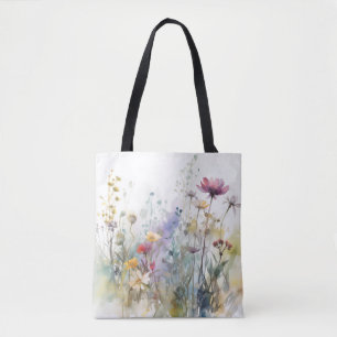 Bolsa Tote Floral Branco Amarelo-Cor-de-Rosa-Elegante