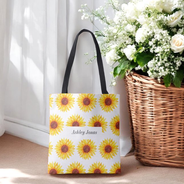 Bolsa Tote Floral Branco Amarelo Sunflower (Criador carregado)