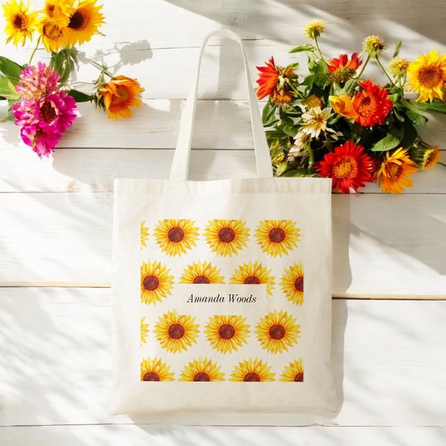 Bolsa Tote Floral Branco Amarelo Sunflower (Criador carregado)