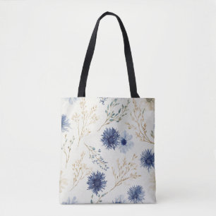 Bolsa Tote Floral Branco Azul