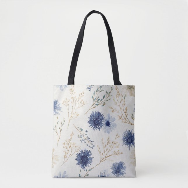 Bolsa Tote Floral Branco Azul (Frente)
