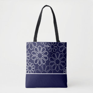 Bolsa Tote Floral Branco e Azul Monograma