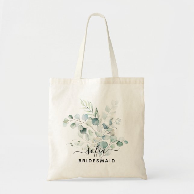 Bolsa Tote Floral Bridesmaid Casamento Tote Bag Azul Verde (Frente)