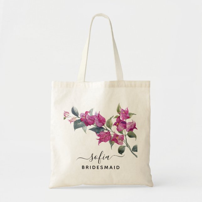 Bolsa Tote Floral Bridesmaid Tote Bag Flor Rosa (Frente)