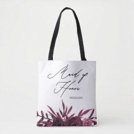 Bolsa Tote Floral Burgundy com Script de Madrinha de casament
