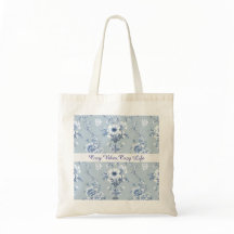 Floral Chinoiserie Toile Azul com texto personaliz