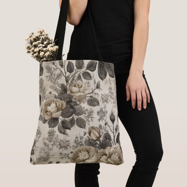 Bolsa Tote Floral Cinza Vintage (Close Up)