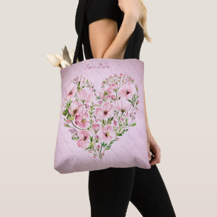 Bolsa tote floral com coração rosa